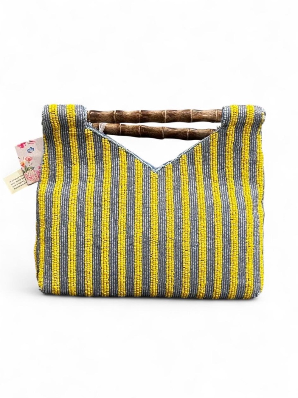 Made in India Amalfi Coast Beaded clutch with Bamboo Handle - Picture 3 of 6